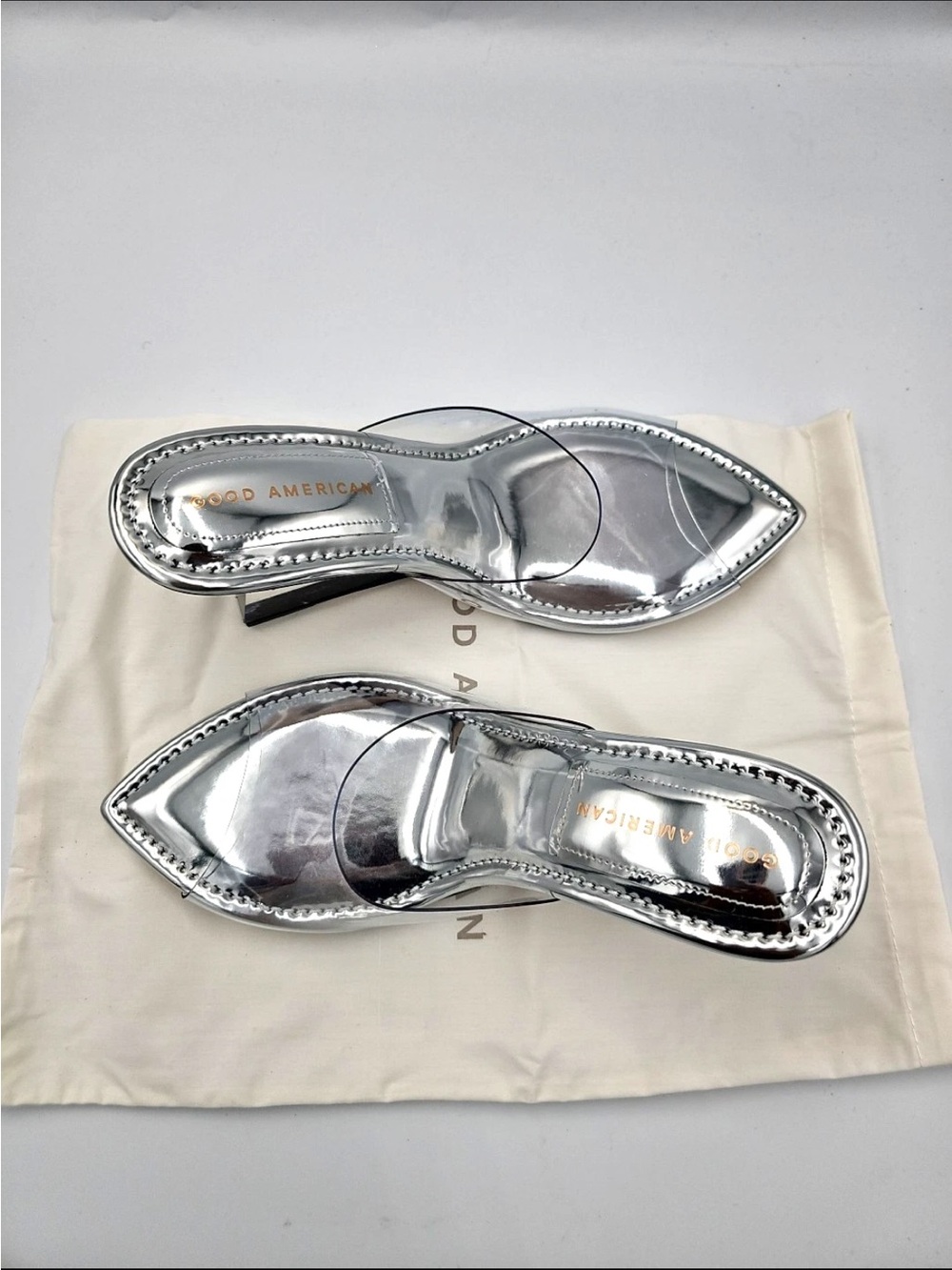 Good American Metallic Silver Pointed Clear Mules (see sizing before purchasing) - Picture 2 of 6